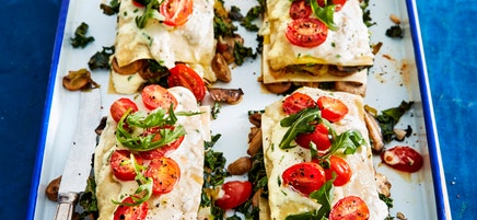 Individual mushroom, kale and ricotta lasagne