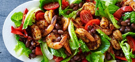Creole prawn salad with black bean salad