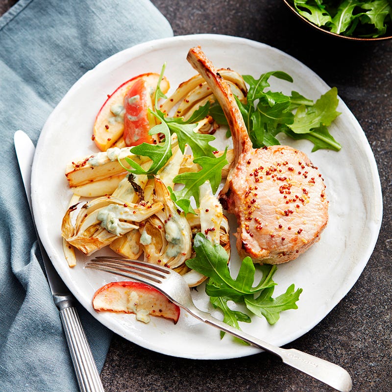 Photo of Mustard pork cutlets with apple, fennel and blue cheese by WW