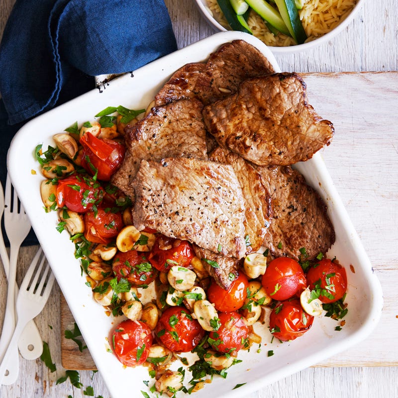Photo of Veal steaks with braised mushrooms and cherry tomatoes by WW