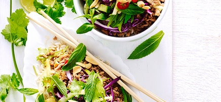 Asian pork, pineapple and herb rice bowls