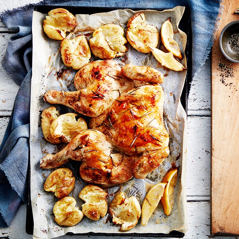 Photo of Lemon and rosemary baked maple chicken with crushed potatoes by WW