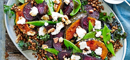 Roast beetroot, pumpkin and lentil salad