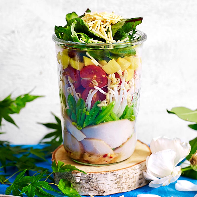 Photo of Smoked chicken, mango and sugar snap peas salad jar by WW