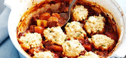 Lamb and red wine casserole with cauliflower dumplings