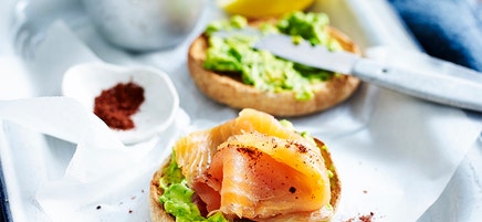 Smoked salmon, avocado and sumac muffin