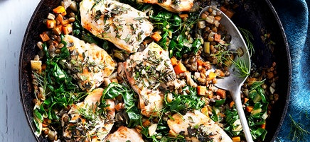 Braised chicken with lentils and fennel