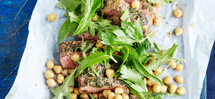 Garlic lemon lamb with chickpeas