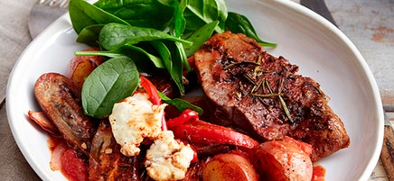 Lamb, ricotta and eggplant tray bake