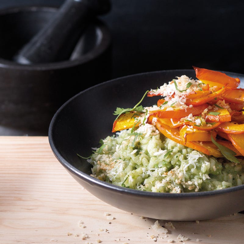 Foto Petersilienrisotto mit Pankocrunch und Ofenkürbis von WW