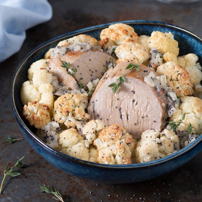 Foto Gebackener Blumenkohl und Schweinefilet mit Mohn-Thymian-Sauce von WW