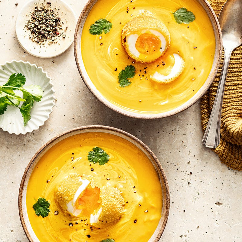 Crème de potimarron et oeuf frit