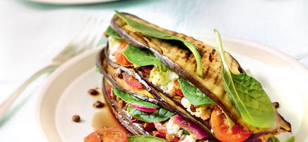 Mille-feuilles d'aubergines, épinards et lentilles