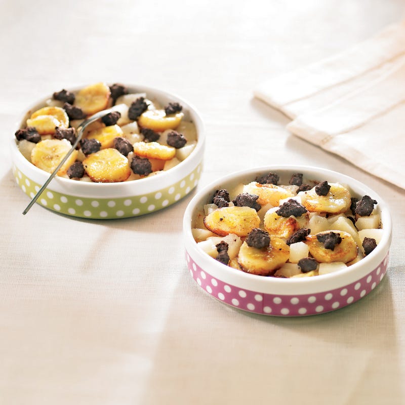 Photo de/du Bananes et poires en croûte de cacao par WW