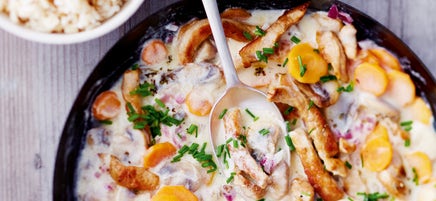 Wortel-champignonpannetje met varkensreepjes