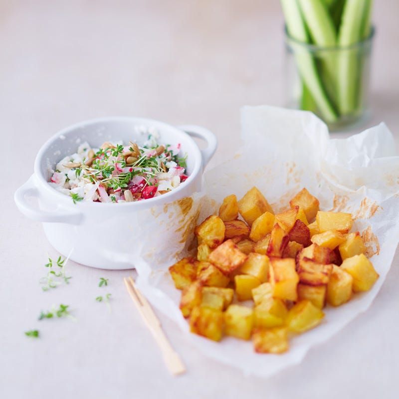 Foto van Gebakken aardappeltjes met fetadip door WW
