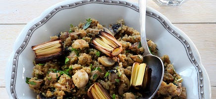 Quinoaotto med svamp och grillad purjolök