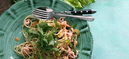 Spaghetti med räkor och musslor