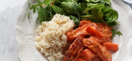 Halloumi Stroganoff med ris