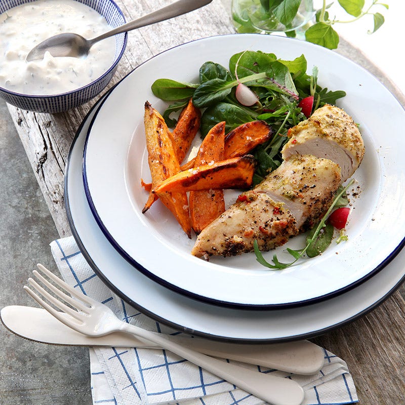 Foto av Grillad limekyckling med rostad sötpotatis och fetaostkräm från WW ViktVäktarna