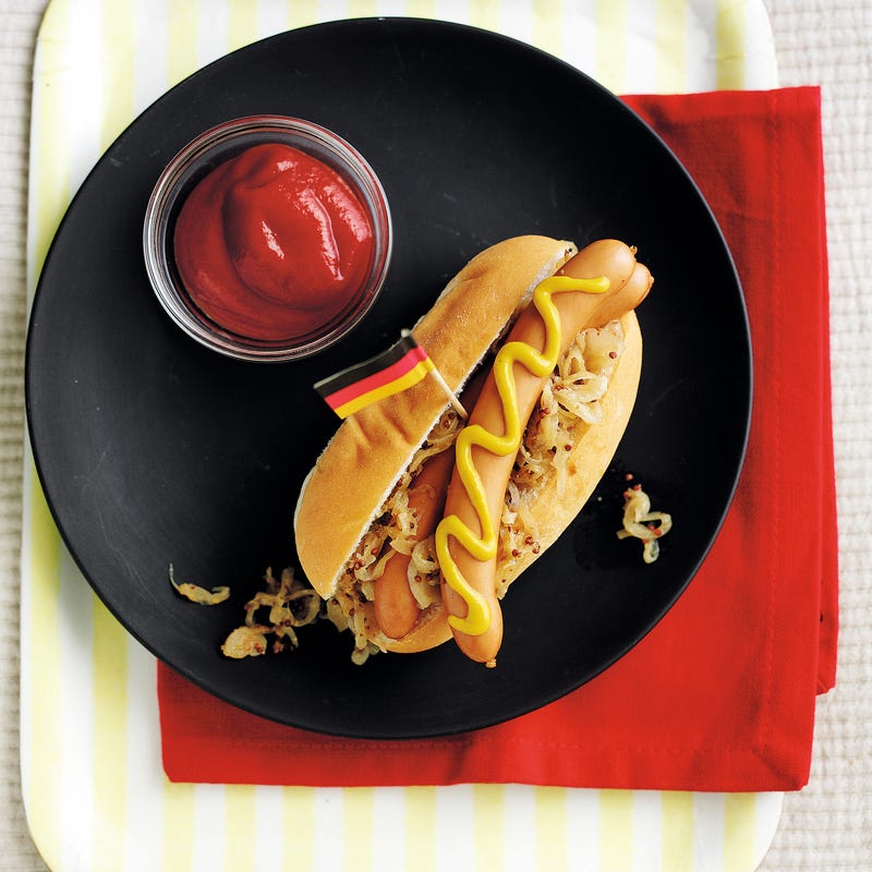 Photo of German hot dogs with sauerkraut & onions by WW