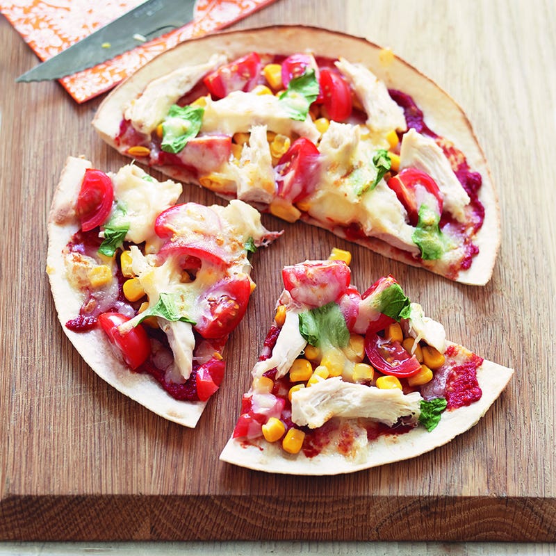 Photo of Super speedy tortilla pizza with sweet potato wedges by WW