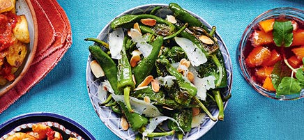 Padrón peppers with manchego & almonds
