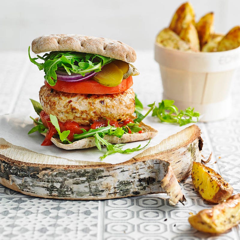 Photo of Spicy turkey burger with rosemary & garlic wedges by WW