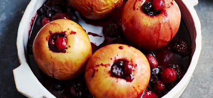 Baked apples with forest fruits & frozen yogurt