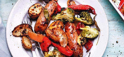 Sausage & apple traybake