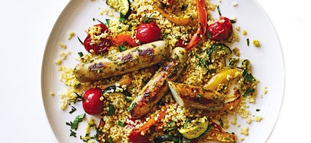 Chicken sausage & vegetable traybake