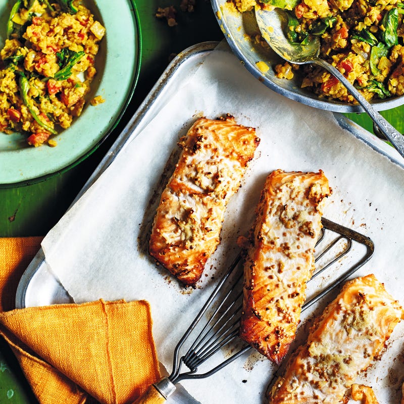 Photo of Ginger salmon with spicy spinach dhal by WW