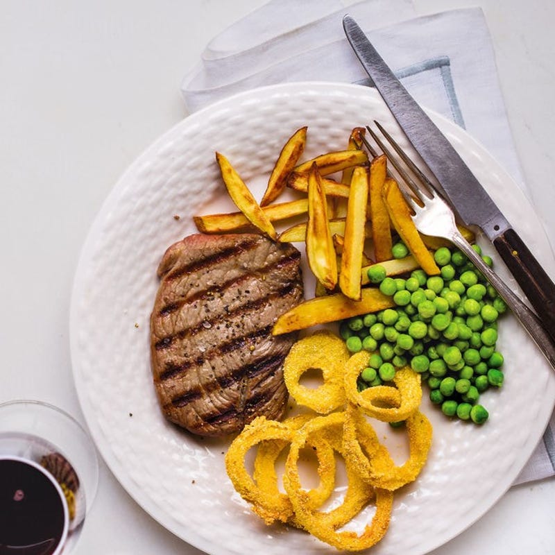 Photo of Steak & chips with crispy onion rings by WW