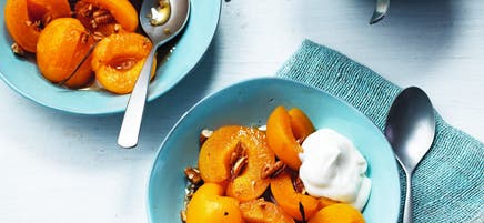 Poached apricots with maple pecans