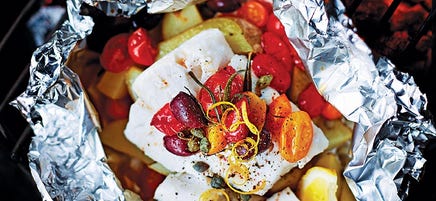 Barbecue Mediterranean fish parcels