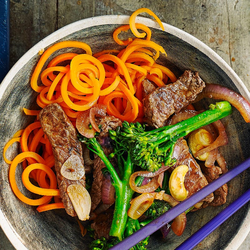Photo of Spicy stir-fried beef & broccoli with carrot noodles by WW