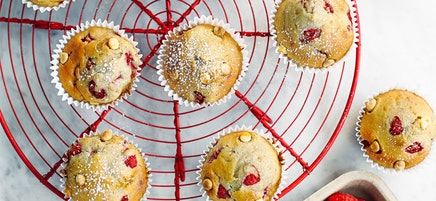Raspberry & white chocolate muffins