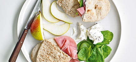 Pear, ham & cream cheese-stuffed pittas