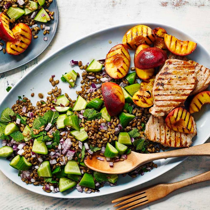 Photo of Griddled pork with freekeh & nectarine salad by WW