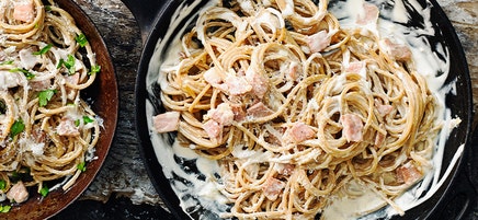 Wholewheat spaghetti carbonara