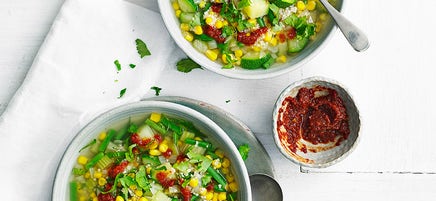 Couscous, courgette & sweetcorn soup