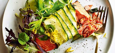 Salmon wrapped in courgette