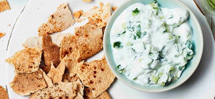Cucumber & mint dip with spiced tacos