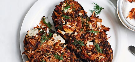 Stuffed aubergines with dill & feta