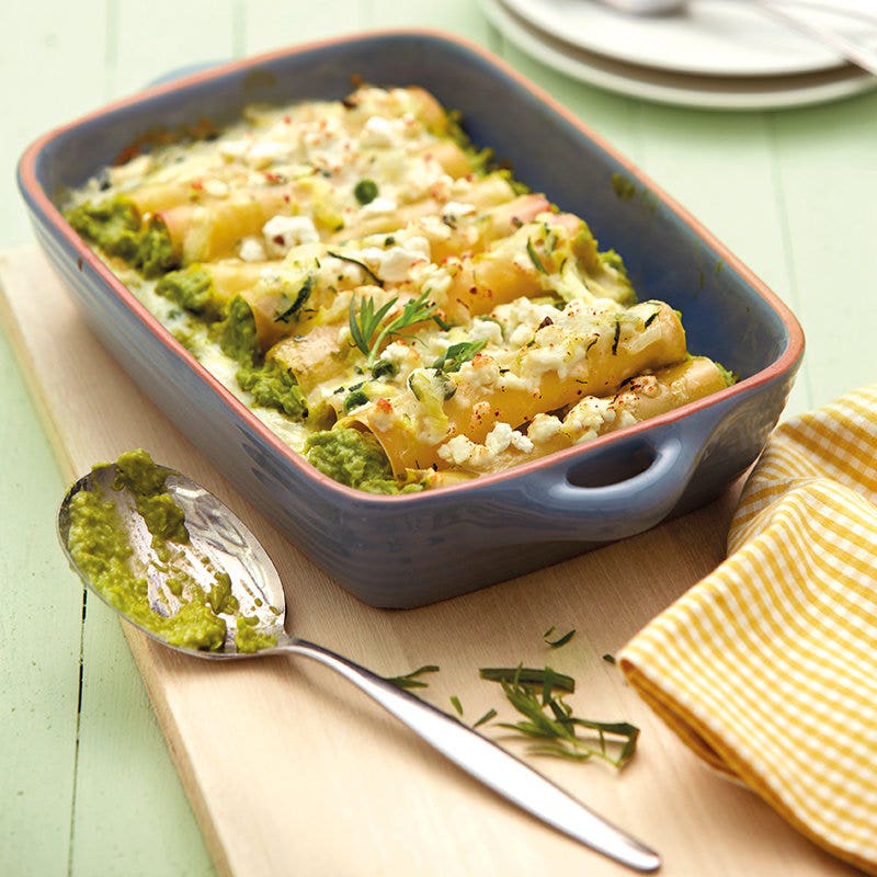 Cannelloni mit Erbsen-Kräuter-Füllung
