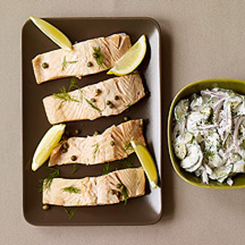Photo of Poached salmon with cucumber dill sauce by WW