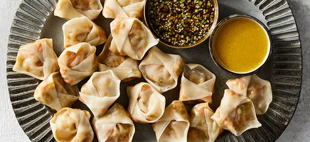 Steamed Vegetable Dumplings with Two Dipping Sauces