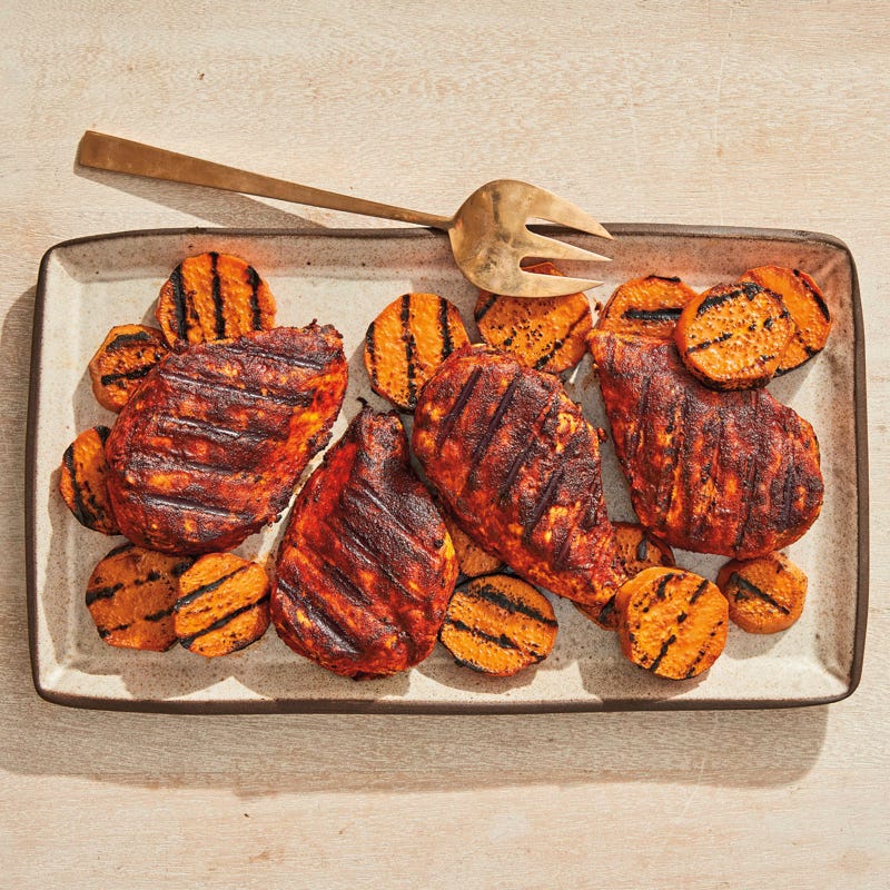 BBQ chicken with grilled sweet potatoes