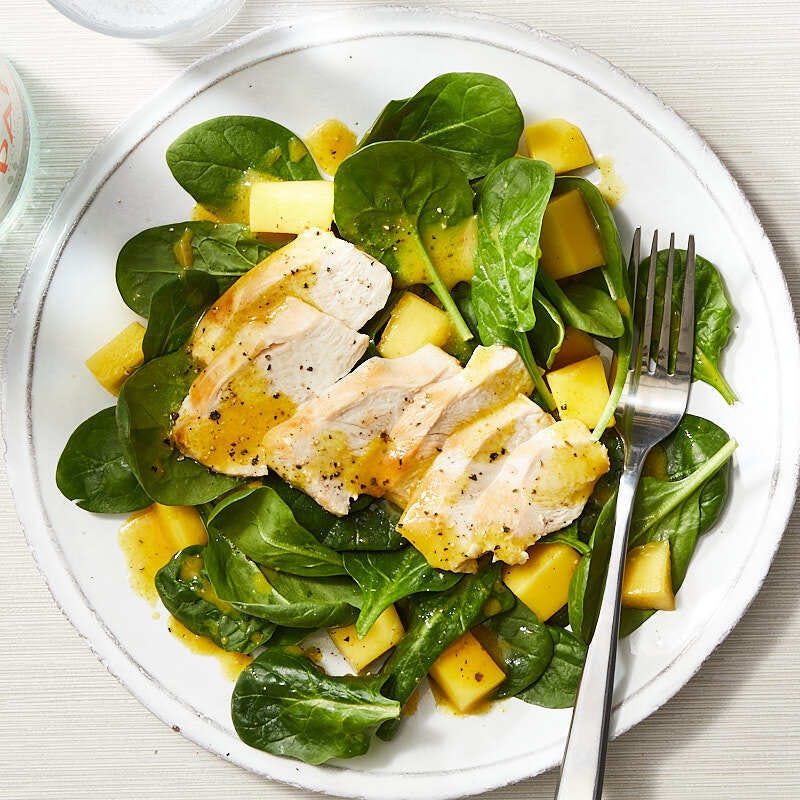Chicken, mango, and spinach salad