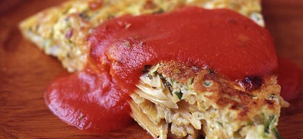 Spaghetti, artichoke and zucchini rrittata